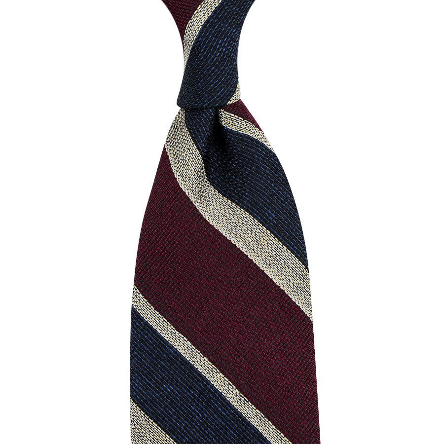 Striped Fina Grenadine Cotton / Wool / Silk Tie - Navy / Burgundy / Ivory