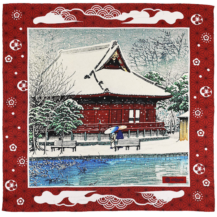 Ukiyo-e Silk Pocket Square - Shinobazu Benten no Yuki - 40x40cm