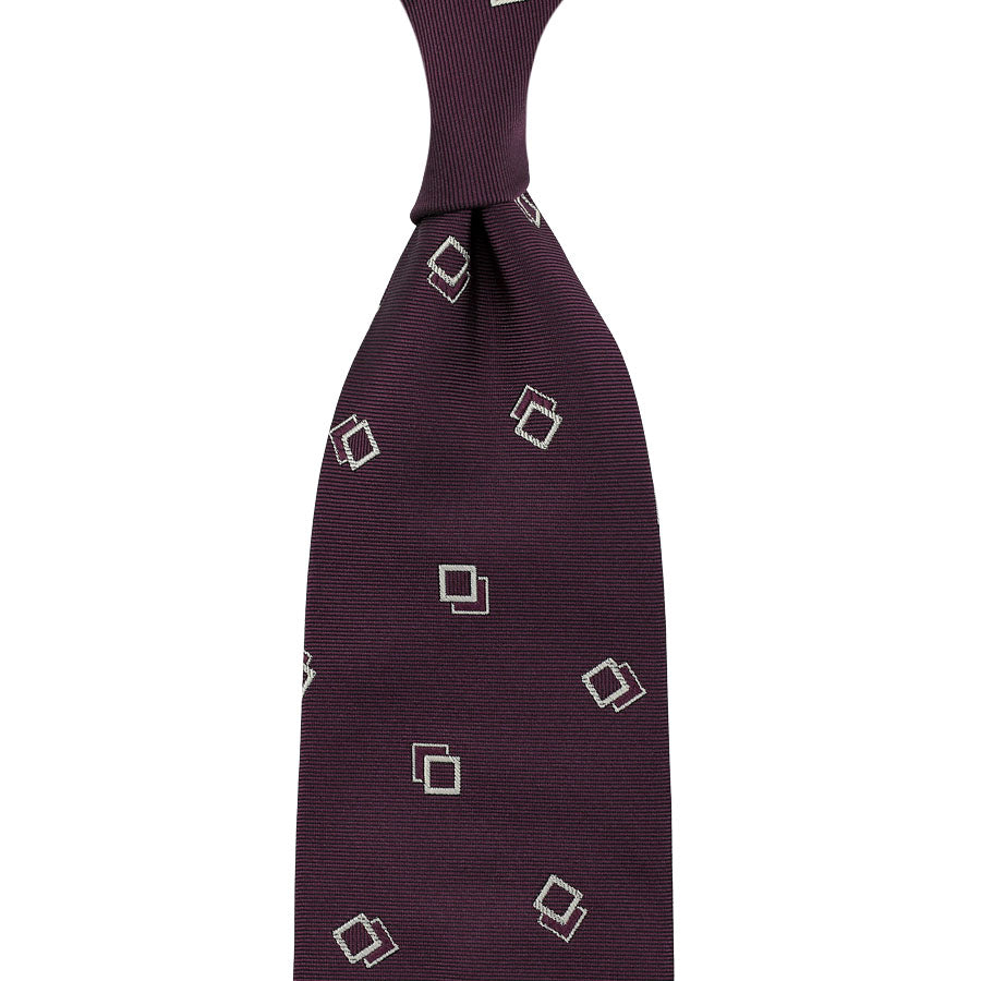 Geometrical Jacquard Silk Tie - Eggplant