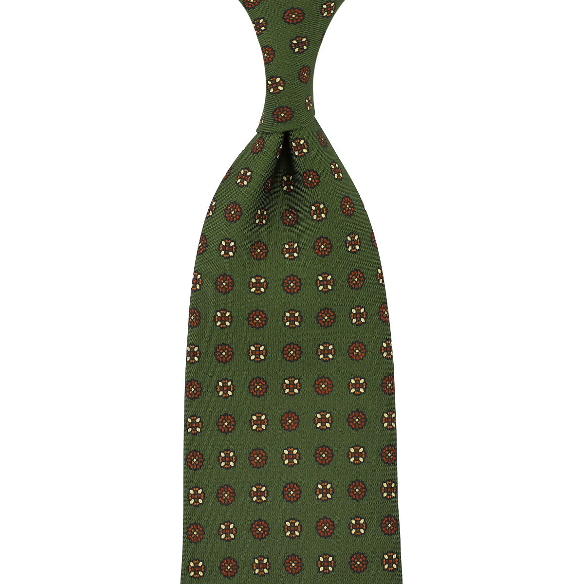 Floral Printed Silk Tie - Olive - Hand-Rolled