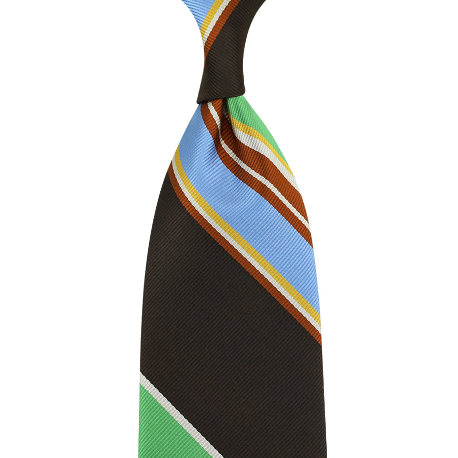 Japanese Repp Stripe Silk Tie - Brown / Sky / Pistachio