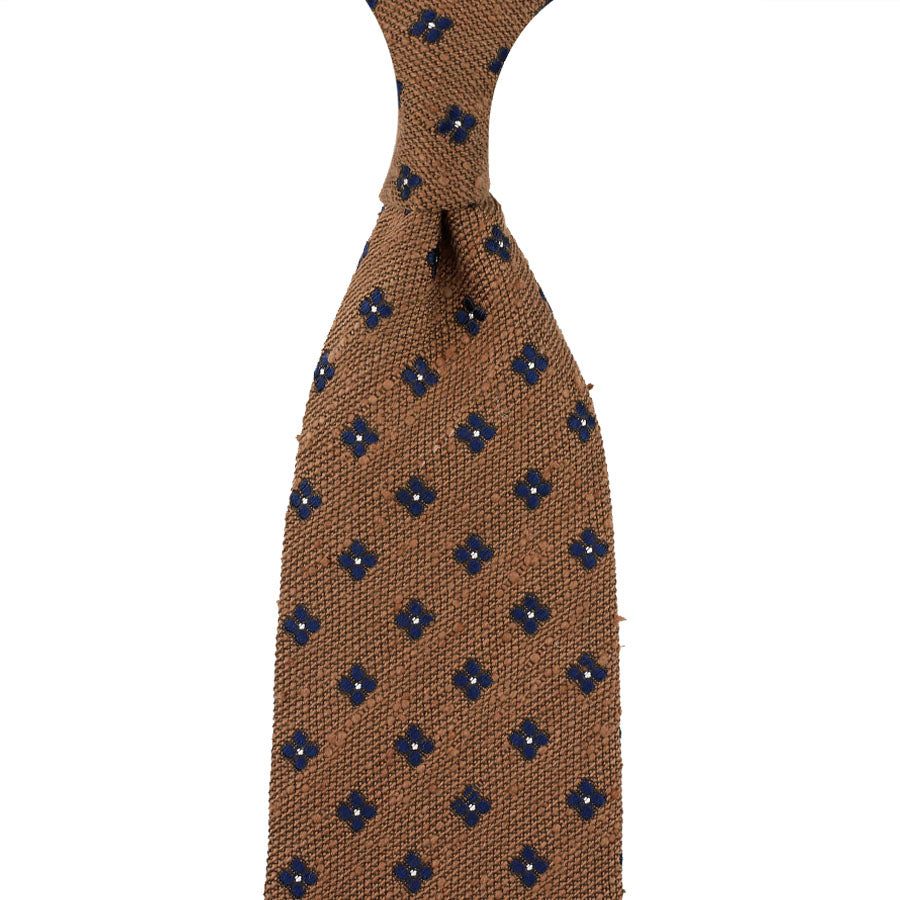 Floral Soft Shantung Silk Tie - Ocher - Hand-Rolled