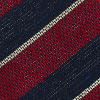 Striped Shantung Grenadine Bespoke Tie - Navy / Burgundy
