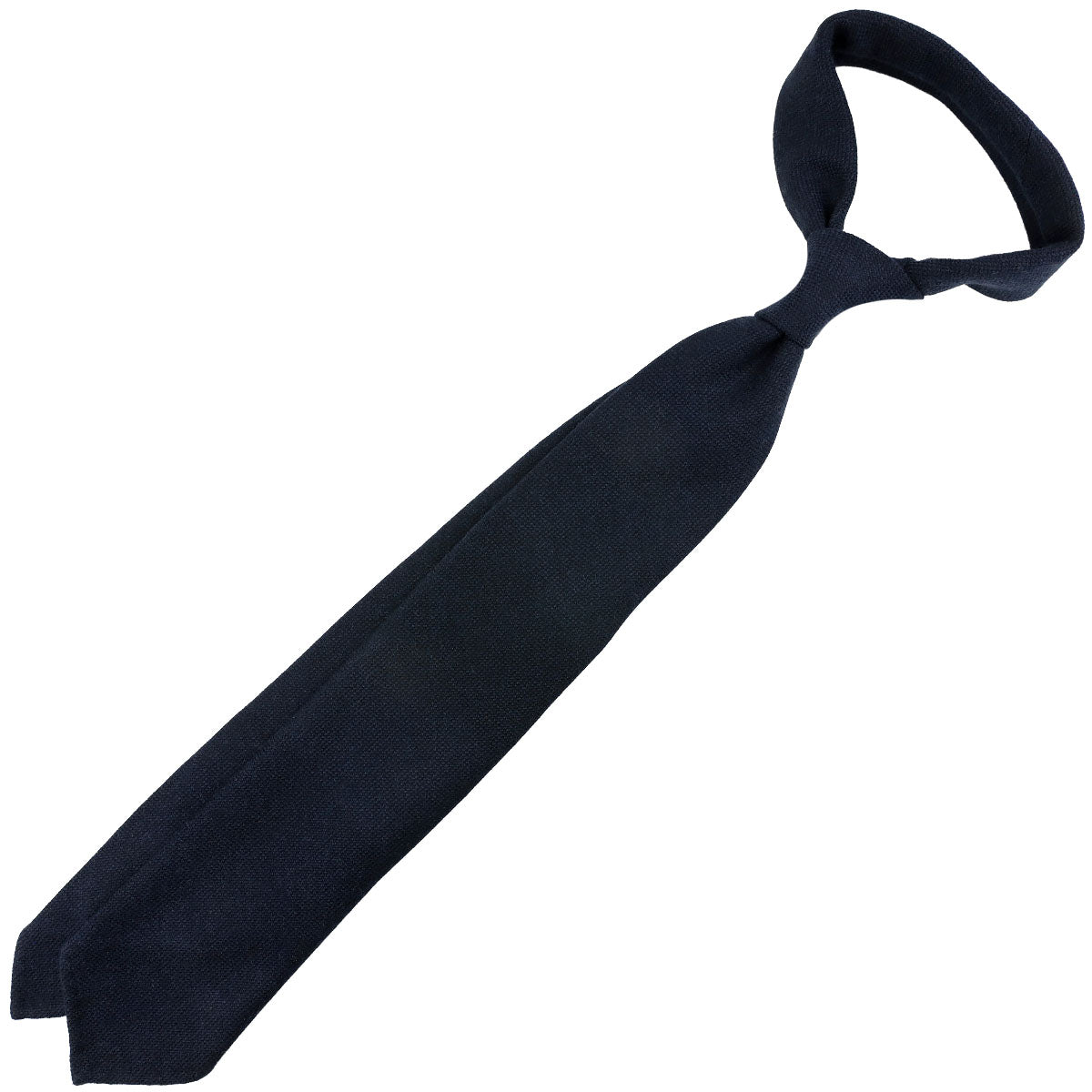 Plain Cashmere Tie - Navy - Hand-Rolled