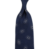 Geometrical Jacquard Silk Tie - Navy - Hand-Rolled