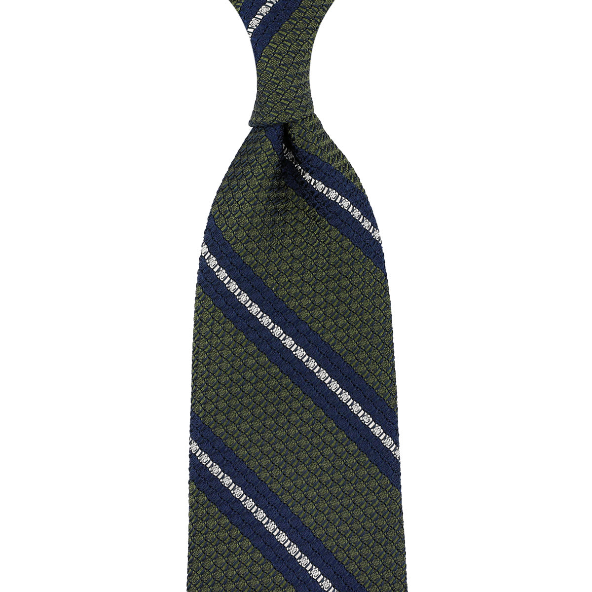 Striped Grossa Grenadine Silk Tie - Olive / Navy / White