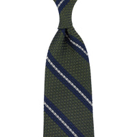 Striped Grossa Grenadine Silk Tie - Olive / Navy / White