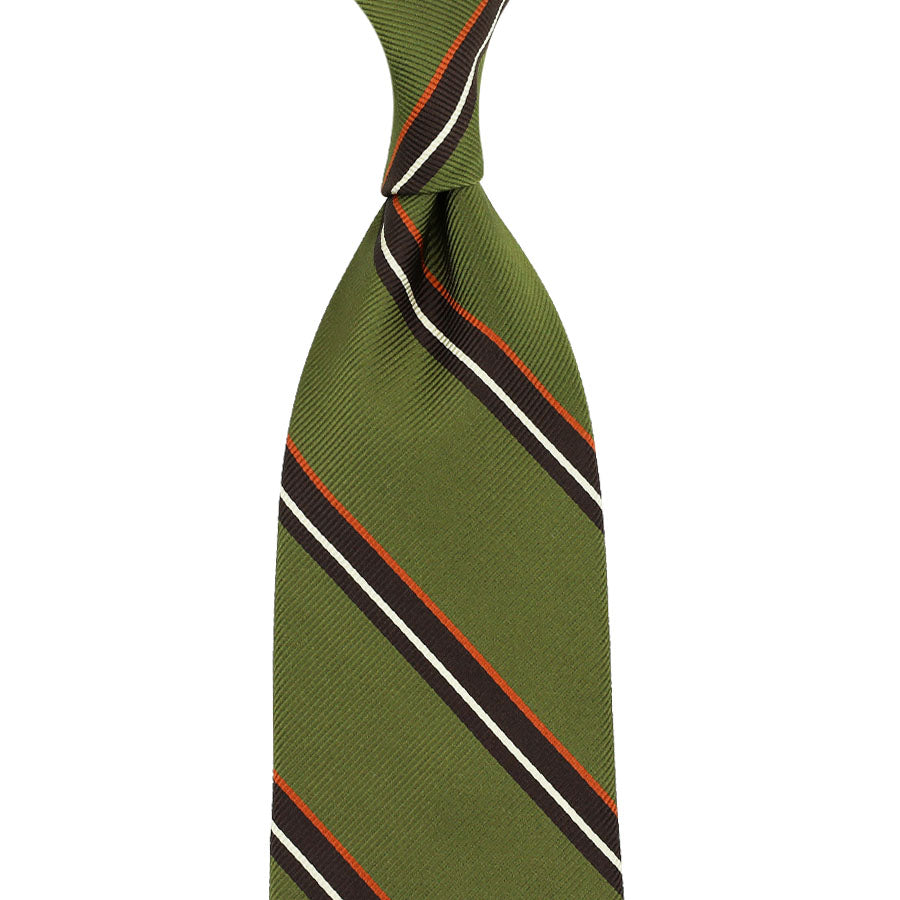 Super Repp Stripe Silk Tie - Olive - Hand-Rolled