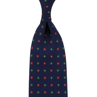 Vintage Printed Silk Tie - Navy - Hand-Rolled