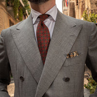Paisley Motif Wool / Silk Pocket Square - Forest / Gold - 40x40cm
