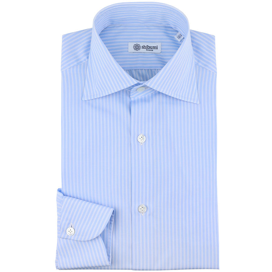 Poplin Semi Spread Shirt - Sky Blue / White - Ticking Stripe