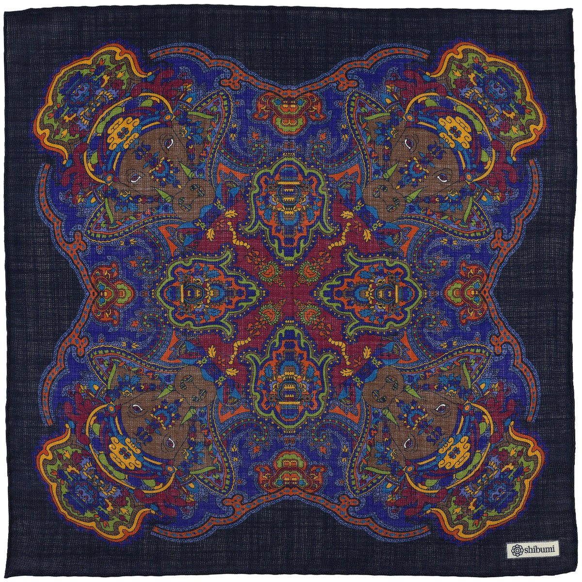 Animal Motif Wool / Silk Pocket Square - Navy - 40x40cm