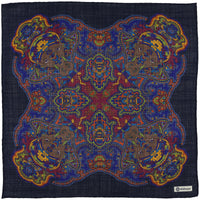 Animal Motif Wool / Silk Pocket Square - Navy - 40x40cm