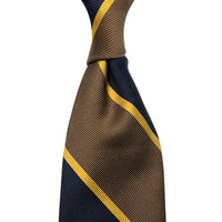 Block Stripe Super Repp Silk Tie - Navy / Brown - Hand-Rolled