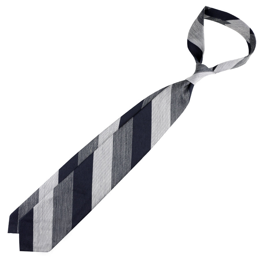 Triple Block Stripe Silk / Linen Tie - Charcoal / Grey / Light Grey