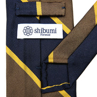 Block Stripe Super Repp Silk Tie - Navy / Brown - Hand-Rolled