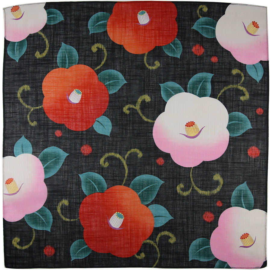 Kimono Motif Cotton Handkerchief - Black