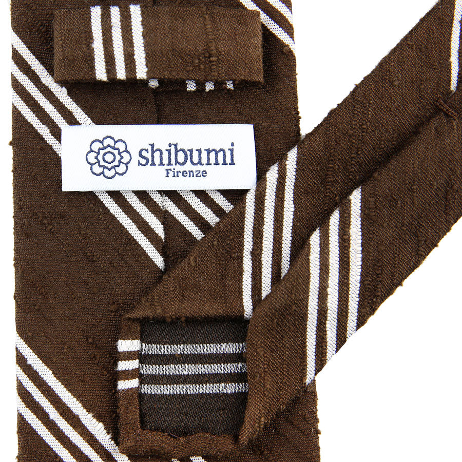 Triple Bar Shantung Silk Tie - Brown - Hand-Rolled