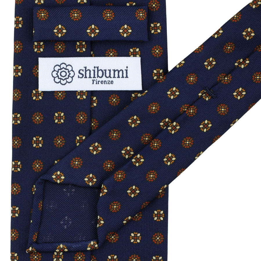 Floral Printed Silk Tie - Navy - Hand-Rolled