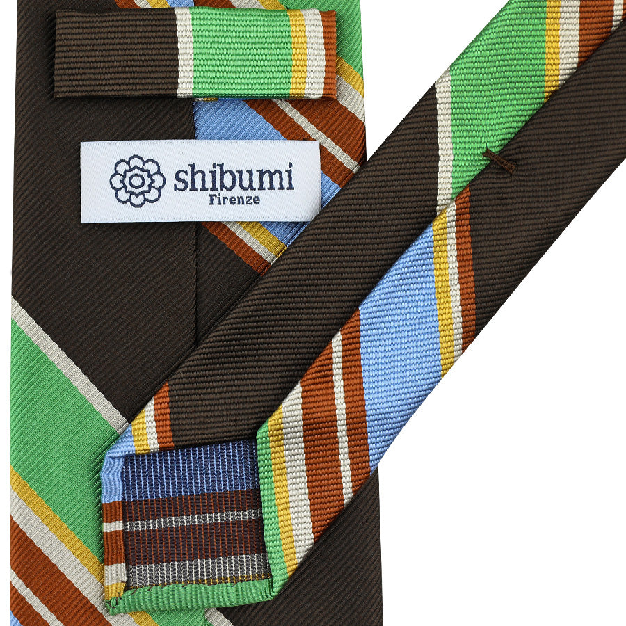 Japanese Repp Stripe Silk Tie - Brown / Sky / Pistachio