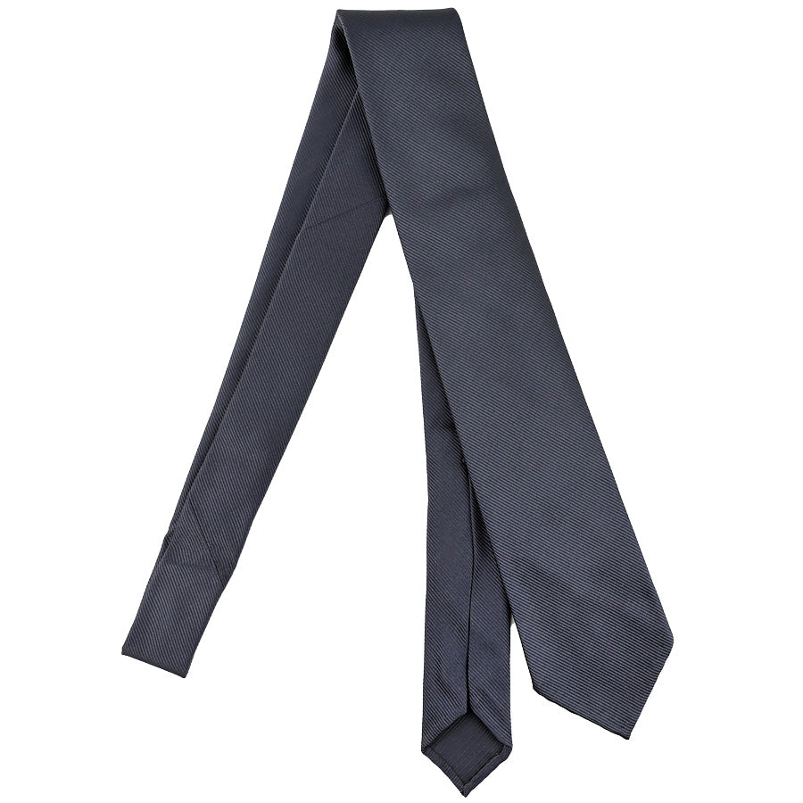 7-Fold Repp Stripe Silk Tie - Grey - Hand-Rolled