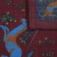 Animal Motif Wool / Silk Pocket Square - Burgundy