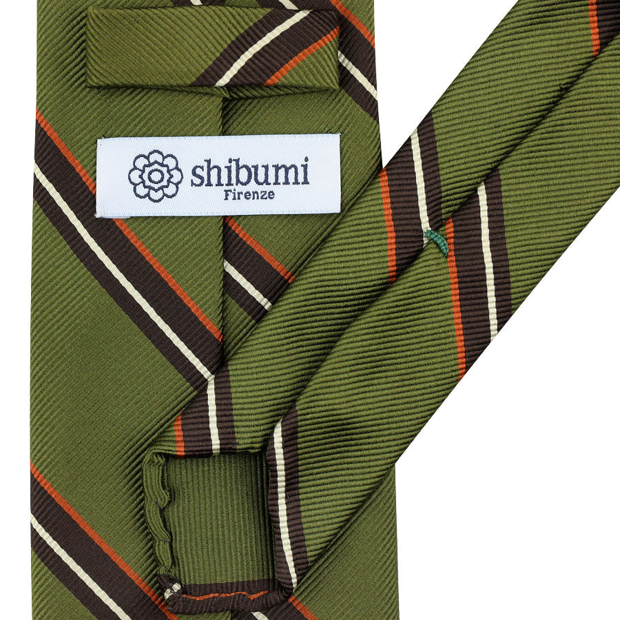 Super Repp Stripe Silk Tie - Olive - Hand-Rolled