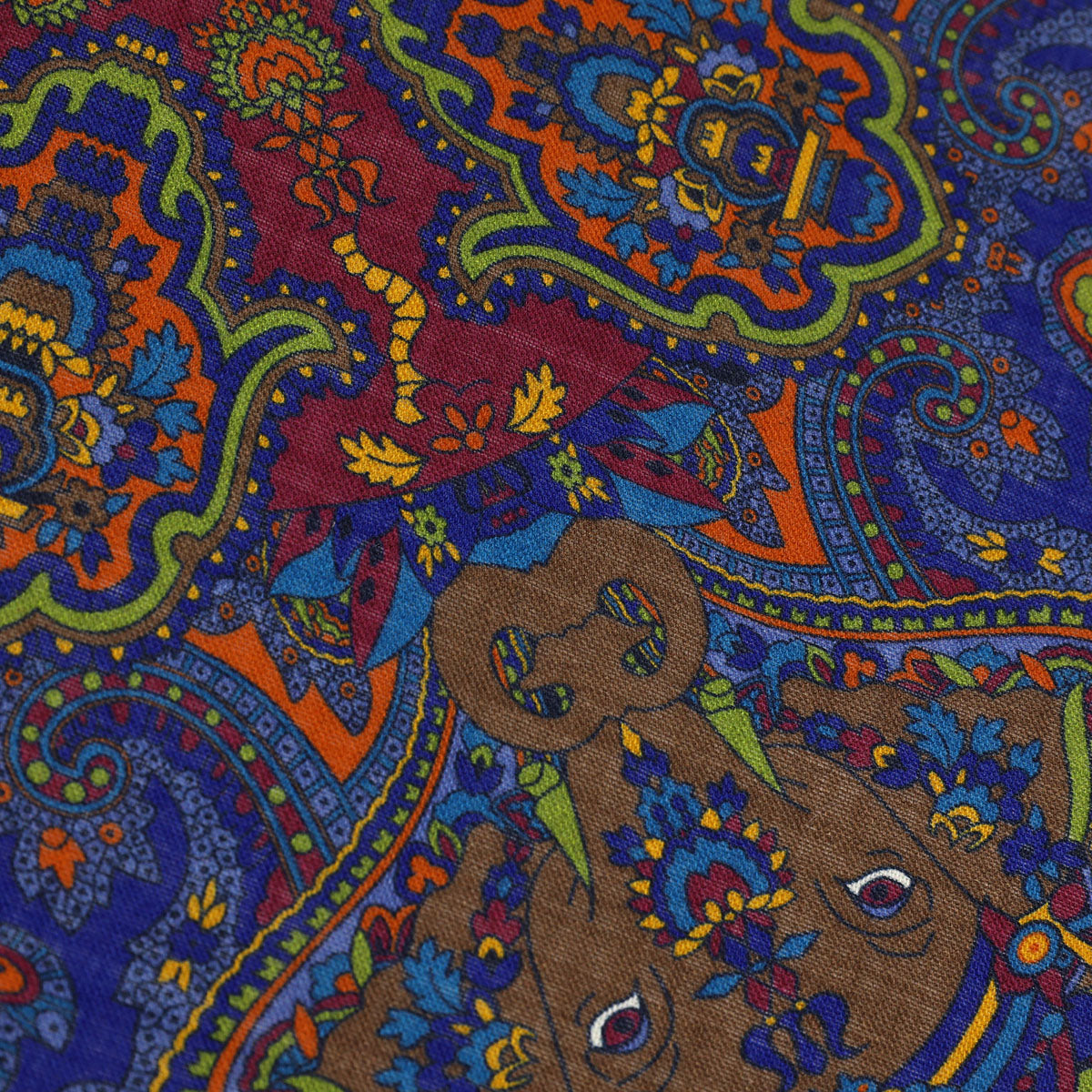 Animal Motif Wool / Silk Pocket Square - Navy - 40x40cm