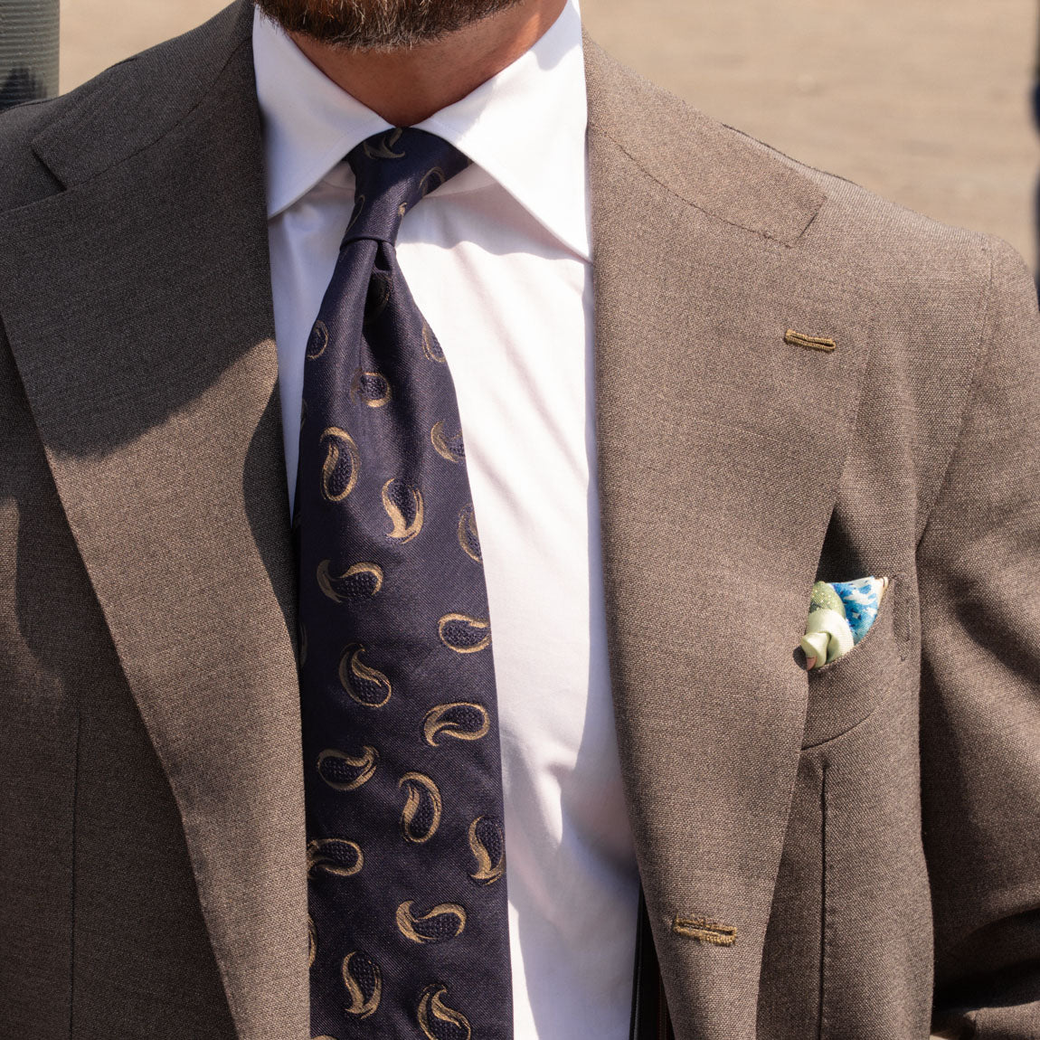 Geometrical Jacquard Silk Tie - Navy - Hand-Rolled