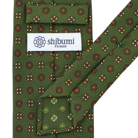 Floral Printed Silk Tie - Olive - Hand-Rolled