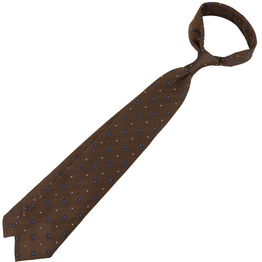 Floral Fina Grenadine Silk Tie - Copper - Hand-Rolled