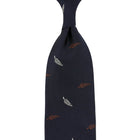 Floral Jacquard Silk Tie - Navy - Hand-Rolled