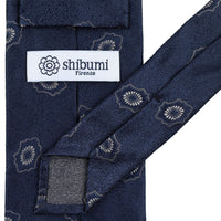 Geometrical Jacquard Silk Tie - Navy - Hand-Rolled