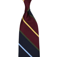 Japanese Repp Stripe Silk Tie - Burgundy / Navy / Yellow / Sky