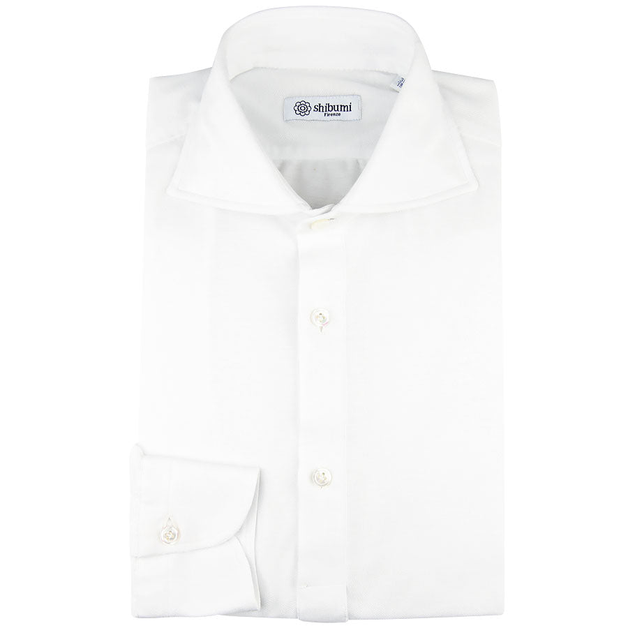 Long Sleeved Polo Shirt - Wide Spread - White - Regular Fit