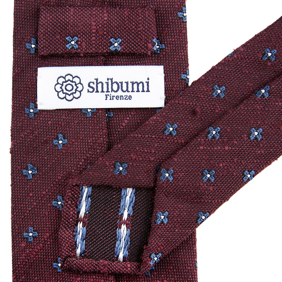 Floral Soft Shantung Silk Tie - Burgundy - Hand-Rolled