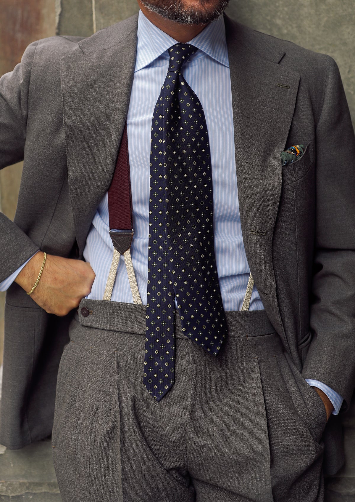 Floral Printed Silk Tie - Navy - Hand-Rolled