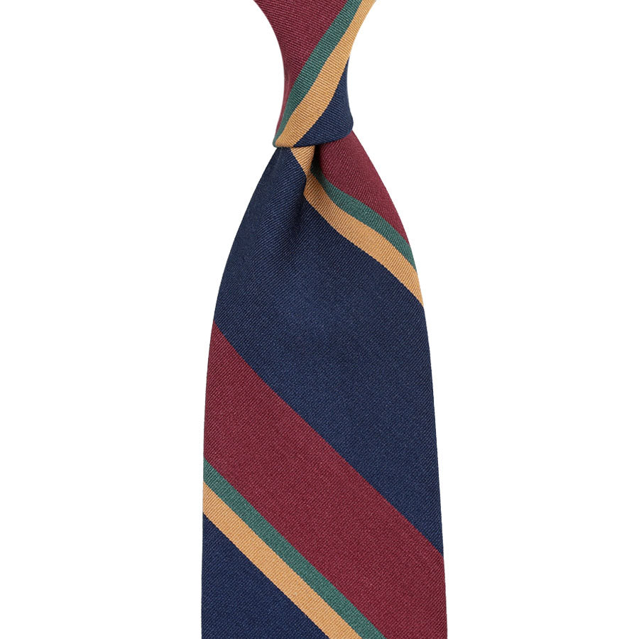 Striped Wool / Cotton Tie - Navy / Burgundy - Hand-Rolled