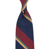 Striped Wool / Cotton Tie - Navy / Burgundy - Hand-Rolled
