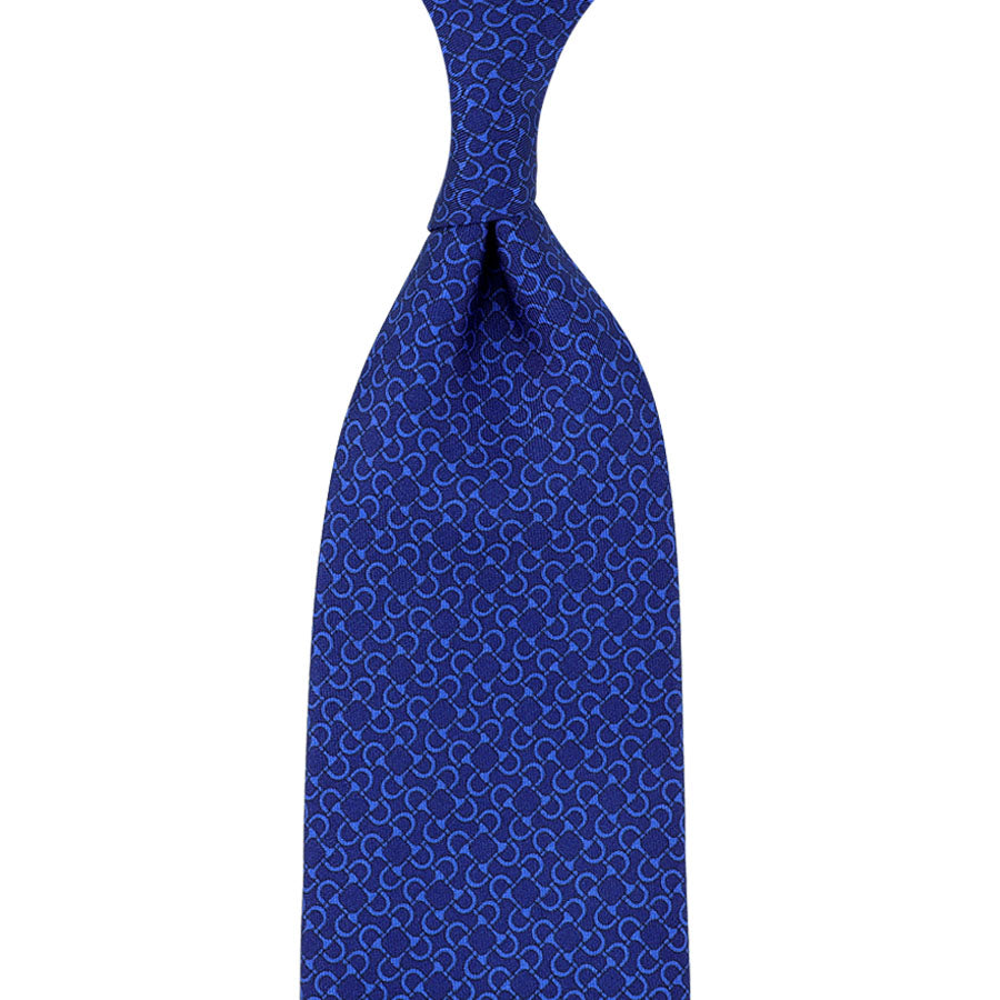 Vintage Printed Silk Tie - Blue - Hand-Rolled