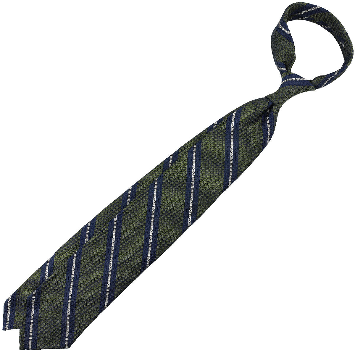 Striped Grossa Grenadine Silk Tie - Olive / Navy / White