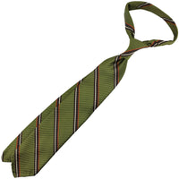 Super Repp Stripe Silk Tie - Olive - Hand-Rolled