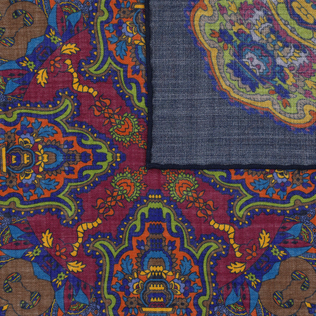 Animal Motif Wool / Silk Pocket Square - Navy - 40x40cm