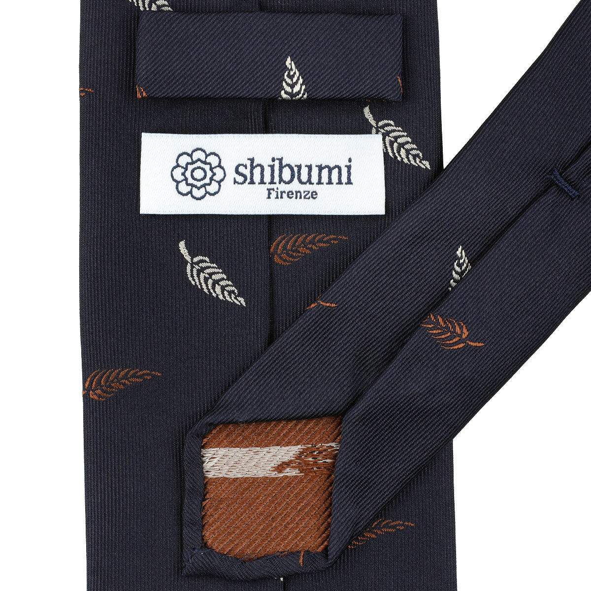 Floral Jacquard Silk Tie - Navy - Hand-Rolled