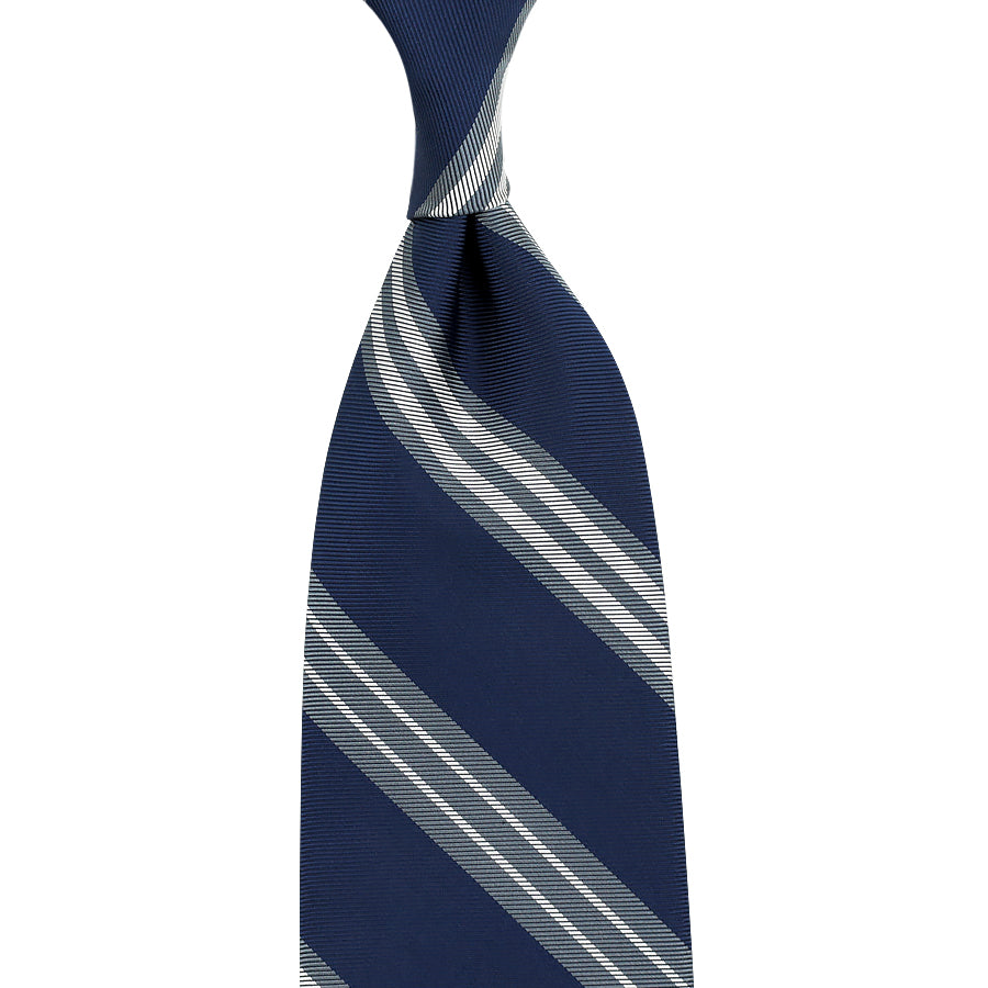 Japanese Repp Stripe Silk Tie - Navy / Grey