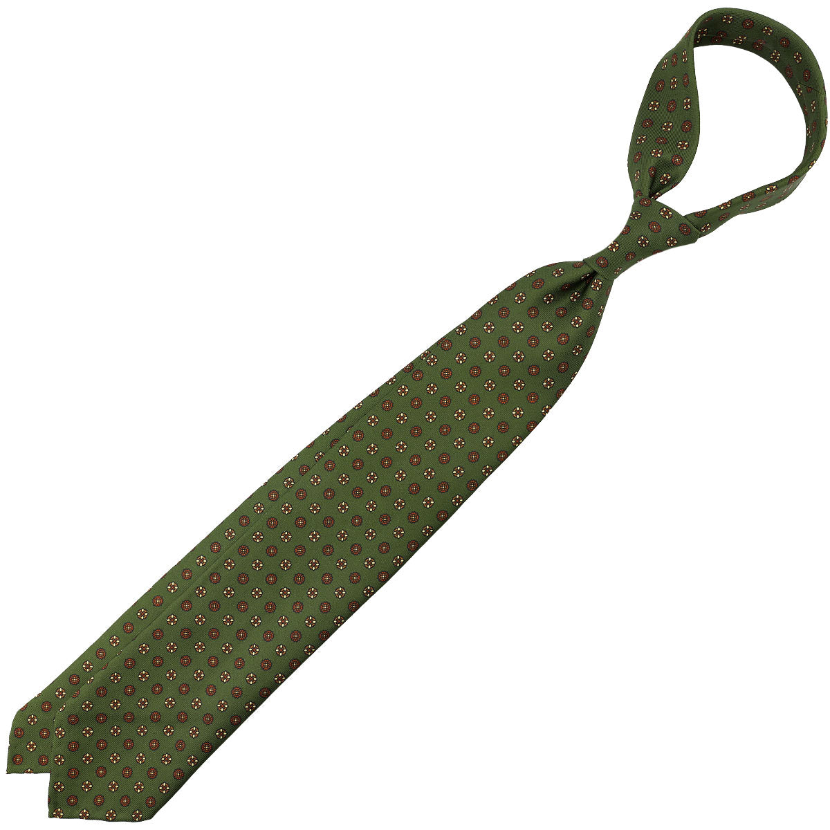 Floral Printed Silk Tie - Olive - Hand-Rolled