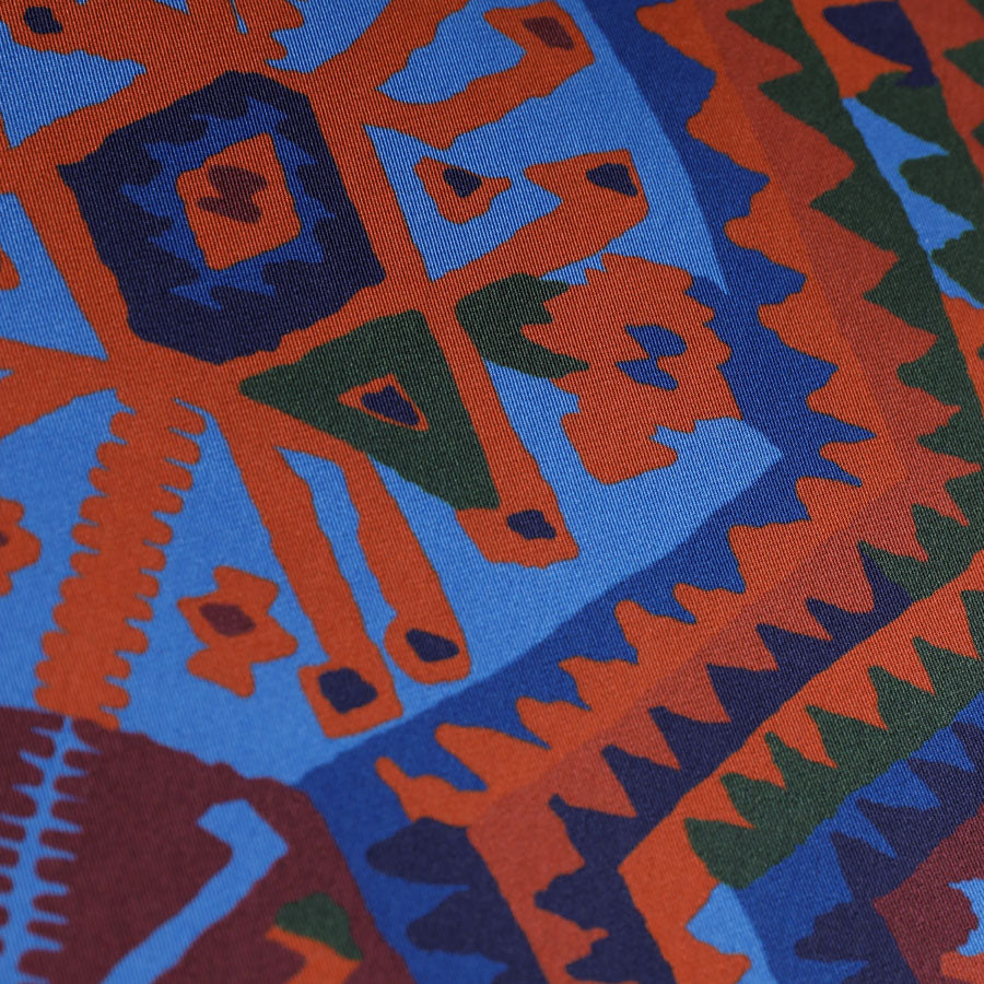 Geometrical Pattern Silk Neckerchief - Navy - 65 x 65cm