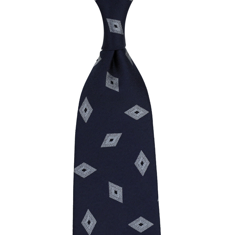 Japanese Boucle Silk Tie - Navy - Hand-Rolled