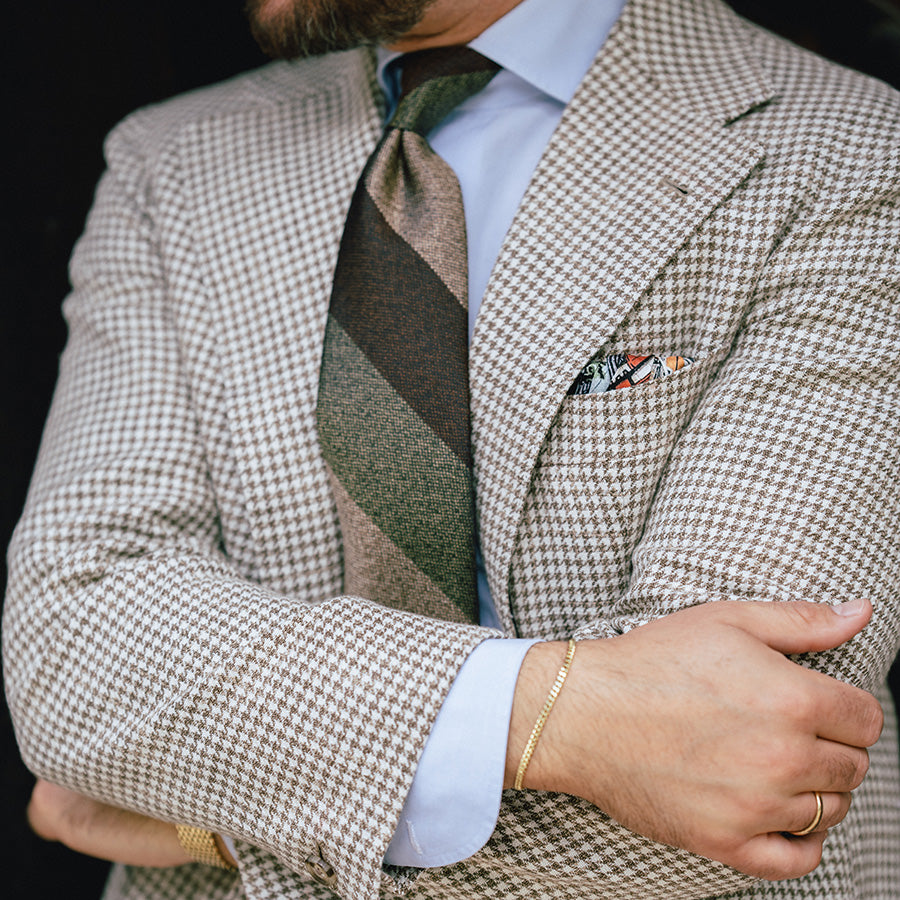 Japanese Boucle Silk Tie - Brown / Olive / Beige