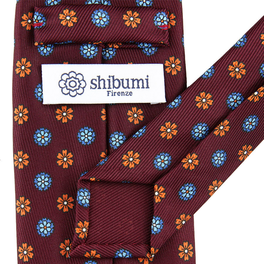 7-Fold 50oz Floral Printed Silk Tie - Burgundy